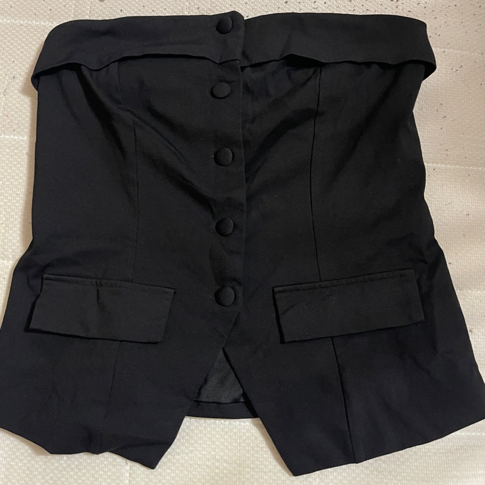 Women's Black Button-Up Strapless Blazer Vest